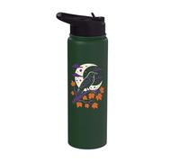 Halloween Crow Raven Silhouette Moon Autumn Maple Leaves Stainless Steel Insulated Water Bottle