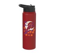 Halloween Crow Raven Silhouette Moon Autumn Maple Leaves Stainless Steel Insulated Water Bottle