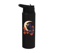 Halloween Crow Raven Silhouette Moon Autumn Maple Leaves Stainless Steel Insulated Water Bottle