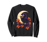 Halloween Crow Raven Silhouette Moon Autumn Maple Leaves Sweatshirt