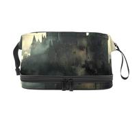 Halloween Crows Over Old Castle Double Layer Cosmetic Bag for Women and Girls, Travel Toiletry Bag Makeup Handy Pouch Organiser Bag with Brush Compartment