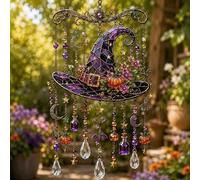 Halloween Crystal Wind Chime Stained Glass Suncatcher Hanging Decor，Witch Hat：30 CM