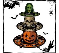 Halloween Cupcake Stand 3 Tier Pumpkin Skull Theme Cake Stand Halloween Cardboard Cupcake Holder Halloween Theme Dessert Stand for Trick or Treat Halloween Party Favors Decoration