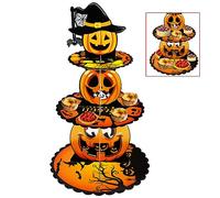 Halloween Cupcake Stand, Halloween Party Decoration Cake Stand 3 Tiers Cardboard Cupcake Holder Funny Pumpkin Design Cupcake Tower for Halloween Party Favors Decoration