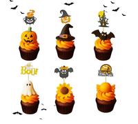 Halloween Cupcake Topper Decoration,12 Pieces Glitter Pumpkin Ghost Castle Cat Cupcake Decoration for Halloween Theme Baby Shower Birthday Party Cake Decorations A5WSDGCP