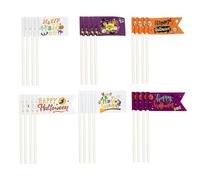 Halloween Cupcake Toppers - 24Pcs Cake Decorations With Glitter Zombie, Pumpkin, Bat, Ghost Picks for Halloween Theme Birthday Party Supplies