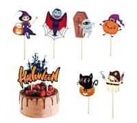 Halloween Cupcake Toppers - 7X Halloween Theme Cake Decor | Castle, Zombie, Ghost, Witch, Black Cat, Vampire, Pumpkin Graveyard Tombstone Cupcake Toppers For Horror Party