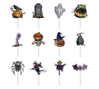 Halloween Cupcake Toppers Cake Topper Set Witch Muffins Decoration Halloween Party Decoration Cake Decoration for Party Cake Food Cheese Plate Appetizers Decoration Scarecrow Skull Grim Reaper 36