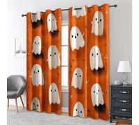 Halloween Curtains Blackout, 66x72 Inch 2 Panels - Cute White Ghost Pattern Black Out Curtains, Home Decor, 72 Drop Eyelet Window Drapes for Bedroom, Living Room DI#16