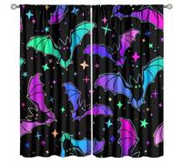 Halloween Curtains, Colorful Cute Bat Star Prints Drapes Gothic Magic Theme for Bedroom Living Room Kitchen Window Treatment 2 Panels Set Total Size 63" W X 63" L Inch