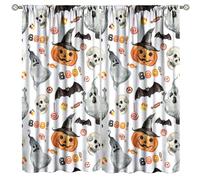 Halloween Curtains,Cute Bat Skull Spider Web Horror Home Decor Drapes for Bedroom Living Room Kitchen Window Treatment 2 Panels Set Total Size 42" W X 54" L Inch