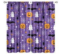 Halloween Curtains,Cute Fall Pumpkin Bat Spider Web Horror Decor for Bedroom Living Room Kitchen Window Treatment 2 Panels Set Total Size 42" W X 45" L Inch