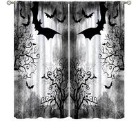 Halloween Curtains,Gothic Horror Black Forest Bat Print Decor Drapes for Bedroom Living Room Kitchen Window Treatment 2 Panels Set Total Size 55" W X 63" L Inch