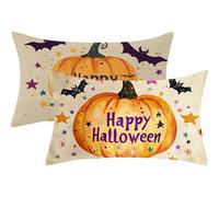 Halloween Cushion Covers 50x60cm Pumpkin Cushions 50 x 60 Pillow Cases Set of 2 Decorative Pillows with Invisible Zipper,Linen Breathable,Durable Fade-Resistant,Autumn Bed Decor Living Room Sofa,128-j
