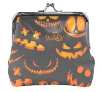 Halloween Custom Leather Wallet with Spooky Faces for Women with Buckle and Kiss Closure Small Change Coin Purse Halloween Spooky Faces Black UNITALLA Halloween, Halloween Spooky Faces Black, UNITALLA