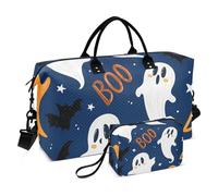 Halloween Cute Cartoon Ghosts Duffel Bags Travel & Make up Pouch Set, Cute Print Women Carry on Weekender Duffel Luggage Duffle