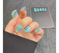 Halloween Cute Cat Claw Press on Nails - Handmade Short Curved Stiletto Reusable Green Bright Cat Eye Thick Acrylic Vampire False Nails Glossy Glue on Nail with Y2K Style Design (L)