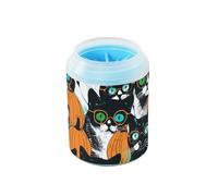 Halloween Cute Cat Glasses Portable Dog Foot Cleaner Cup with Silicone Brush Soft Pets Supplies and Accessories Suitable for Small, Medium, Large Breed Dogs