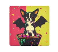Halloween cute dog with bat wings Memphis color Self Adhesive Travel Cosmetic Bag Cloth Organizer Wrap Camera Lens Cloth Wrapper For Organization Size 21.7x21.7in
