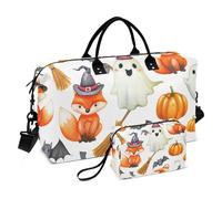 Halloween Cute Foxes Ghosts Travel Duffel Bags & Make up Pouch Set of 2, Fashion Gym Tote Bag Weekender Carry on Bags