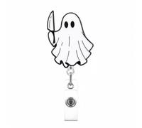 Halloween Cute Ghost Badge Reel for Nurse Nursing RN Doctor Medical Worker & Teacher Retractable Halloween Little Ghost Badge Clip with Knife DIY Acrylic Badge Holder Clip