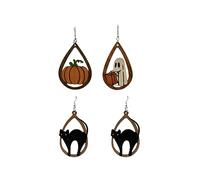 Halloween Cute Ghost Black Cat Pumpkin Wooden Dangle Earrings Cartoon Ghost Halloween Wood Teardrop Earrings for Women Jewelry, Zinc, No Gemstone