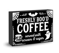 Halloween Cute Ghost Decor Freshly Boo’d Coffee Bar Halloween Kitchen Decor Indoor Wooden Sign For Desk Office