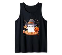 Halloween Cute Ghost Eating Pizza, Cute Ghost Pumpkin Pizza Tank Top