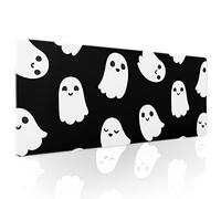 Halloween Cute Ghost Mouse Pad Kawaii Cartoon Spooky Funny Spirit Extended Desk Mat Non-Slip Rubber Base Stitched Edge Large XL Black White Mousepad for Desk Gaming Laptop Desktop,31.5×11.8 Inch