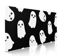 Halloween Cute Ghost Mouse Pad Kawaii Cartoon Spooky Funny Spirit Extended Desk Mat Non-Slip Rubber Base Stitched Edge Large XXL Black White Mousepad for Gaming Laptop Computer Desktop 35.4×15.7 in