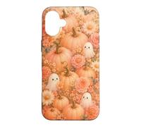 Halloween Cute Ghost Peach Pumpkin Flower Watercolor Fall Case for iPhone 16 Plus