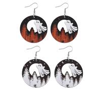 Halloween Cute Ghost Pumpkin Earrings Western Pine Alpine Wooden Dangle Earrings Fun Witch's Hat Halloween Earrings for Women (2 Pairs), Wood, No Gemstone