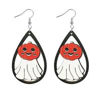 Halloween Cute Ghost Pumpkin Wooden Drop Dangle Earrings Cartoon Ghost Print Halloween Wood Pumpkin Fire Earrings for Women Jewelry, Metal