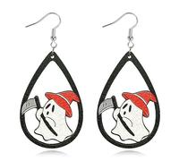 Halloween Cute Ghost Pumpkin Wooden Drop Dangle Earrings Cartoon Ghost Print Halloween Wood Pumpkin Fire Earrings for Women Jewelry, Metal