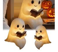 Halloween Cute Ghost Reading Book Lamp, Chrismas Cute Ghost Night Light, 3D Light up Ghosts Decorations for Indoor Home Table Bedroom, Ghost-Themed Lamps for Halloween Party (#A 15/21CM)