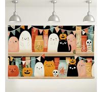 Halloween Cute Ghosts and Pumpkins Backdrop, Fanciful Party Decoration for Indoor/Outdoor Events, Fall Seasonal Photography Background 71x43 Inch