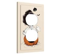 Halloween Cute Girl Pumpkin Light Switch Cover Plates/Outlet Covers, Black White Fall Decor, Cute Style for Kids Room, Thermoplastic Wall Plates, Standard Size Single Duplex Outlet
