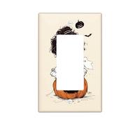 Halloween Cute Girl Pumpkin Light Switch Cover Plates/Outlet Covers, Black White Fall Decor, Cute Style for Kids Room, Thermoplastic Wall Plates, Standard Size Single Rocker