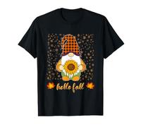 Halloween Cute Gnome Holding Sunflower Autumn Fall Leaves Value Graphic T-Shirt