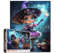 Halloween Cute Little Witch Jigsaw Puzzle 1000 Pieces for Adults Students Fantasy Cartoon Style Girl with Magic Wand Colorful Doll Art Purple Dress Girl 20×27 Inches Fun Brain Challenge Gift
