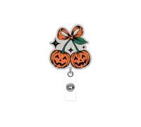 Halloween Cute Pumpkin Badge Reel Holder Retractable for Nurse Nursing Medical Worker & Teacher Pumpkin Bow Badge Reel with Alligator Clip & Durable Nylon Cord Acrylic Name Tag Card Badge Clip