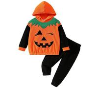 Halloween Cute Pumpkin Performance Costume Baby Clothes Children Hooded Two Piece Suit Christmas Baby Clothes (Orange, 4-5 Years)