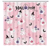 Halloween Cute Shower Curtain Decor, Halloween Spooky Shower Curtain Fabric Decor for Bathroom Decor Pink Trick or Treat Home Bathtubs , Halloween Funny Warm Shower Curtains Hooks Decor 71x71in