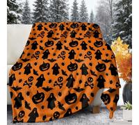 Halloween Cute Spooky Pumpkin Ghost Flannel Decorations, Orange Over Bed Plush Warm Blanket and Throws for Bed, Couch, Settee, Travel (120x150cm)