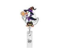 Halloween Cute White Goose with Hat Pumpkin Badge Reel, Funny Retractable Nurse Badge Reel with Clip, Acrylic Nurse Badge Holder for Nurses Doctors Social Worker