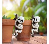 Halloween D-E-C-O-R 4. 3" Resin Fishing Skeleton Statue, Halloween Mini Figurines, for Outdoor Garden Yard Pond Pool Decoration Garden Gnomes Small (White, 9x5x3cm)