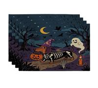 Halloween Dachshund Dog Placemats Set of 4, 12x18 Inch, Horror Puppy Graveyard 4Pcs Soft Table Mats for Home Dinning, Spooky Scary Holiday Party Kitchen Print Pattern Decor