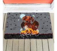 Halloween Dachshund Pumpkin Funny Doormat,Novelty Flannel Floor Mat with Non-Slip Rubber,Halloween Dachshund Dog Lovers Home Decorative Welcome Doormat 30x18 Inch