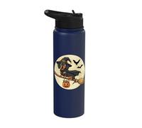 Halloween Dachshund Witch Flying On Broom Stainless Steel Insulated Water Bottle