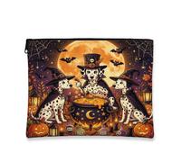 Halloween Dalmatian Dog Makeup Bag 7''x9'' for Travel Pouch, Vintage Puppy Witch Cauldron Toiletry Cosmetic Pouch for Women Gift, Scary Portable Canvas Zipper Organizer